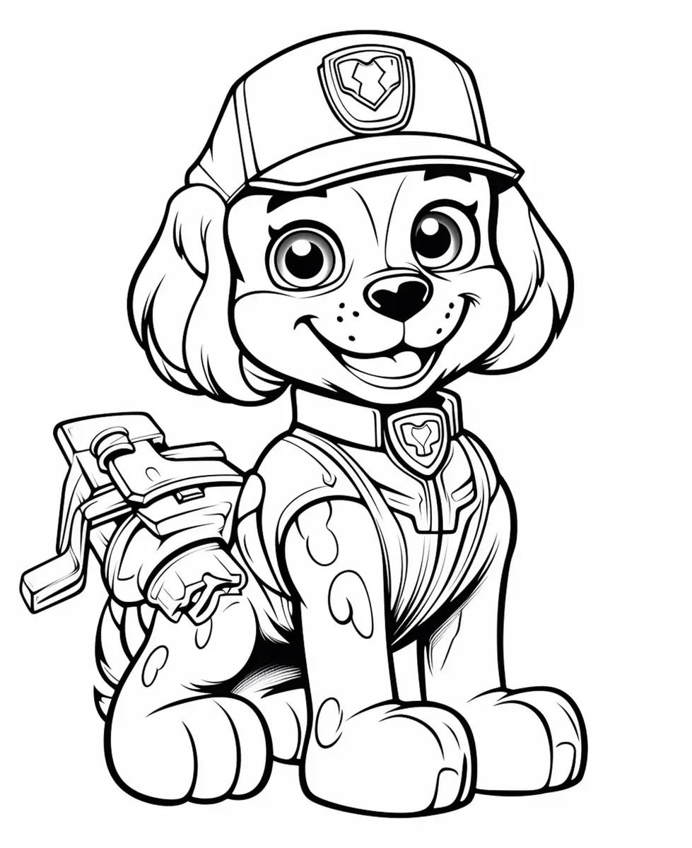Coloriage chien avec casquette et outil style Rocky à imprimer