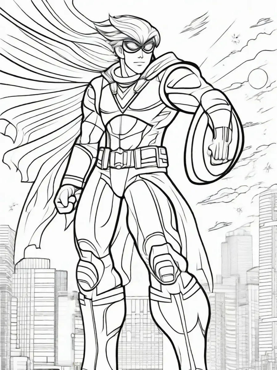 Coloriage super-héros avec bouclier style Captain America à imprimer