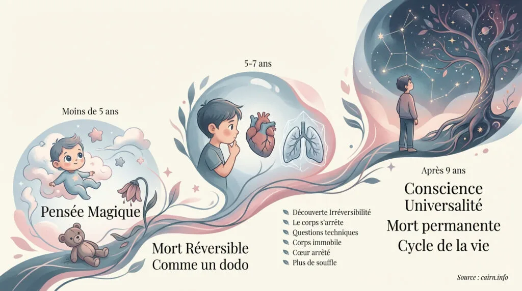 Schéma explicatif de la perception de la mort par l'enfant selon son stade de développement