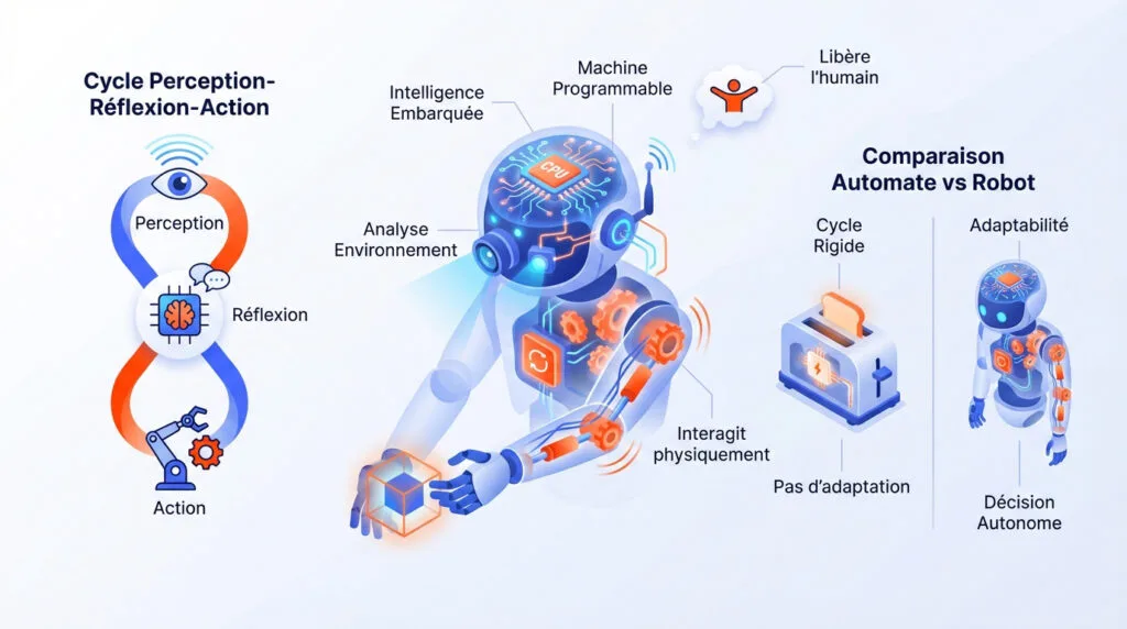 Illustration d'un bras robotique industriel en plein travail de précision