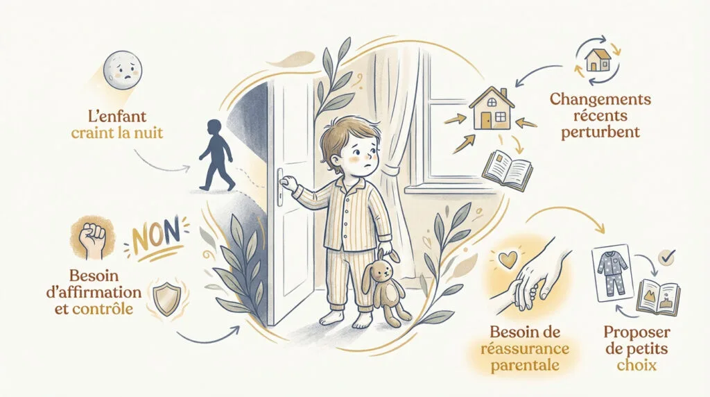 Enfant qui exprime son refus d'aller au lit le soir