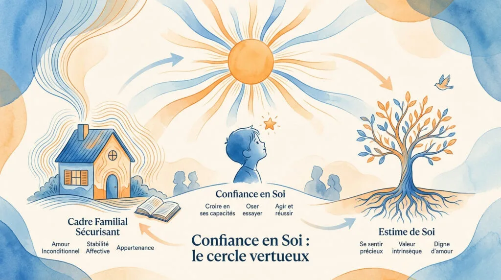 Schéma illustrant le cercle vertueux de la confiance en soi chez l'enfant