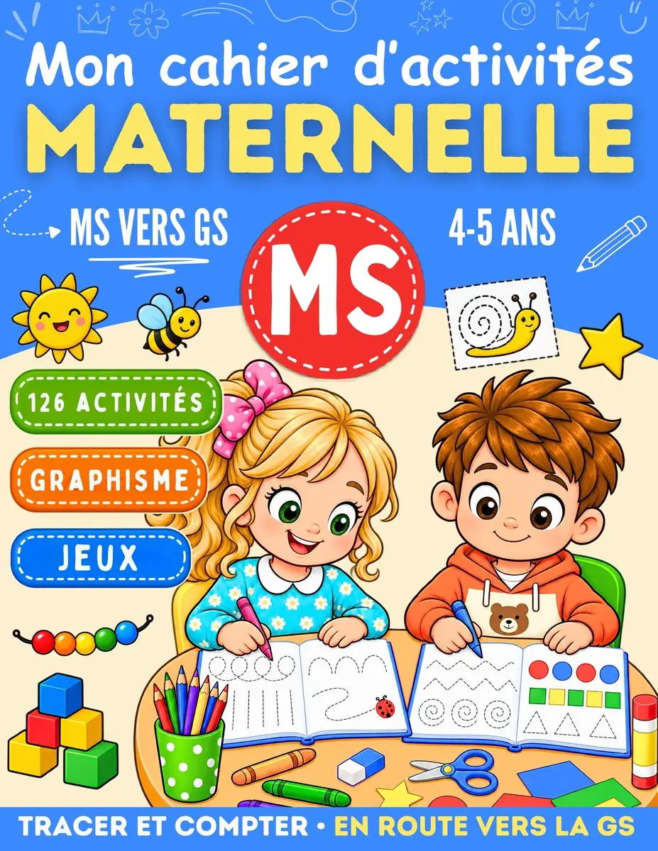 Couverture de Mon cahier d'activités maternelle MS vers GS, jeux éducatifs en moyenne section, 4-5 ans