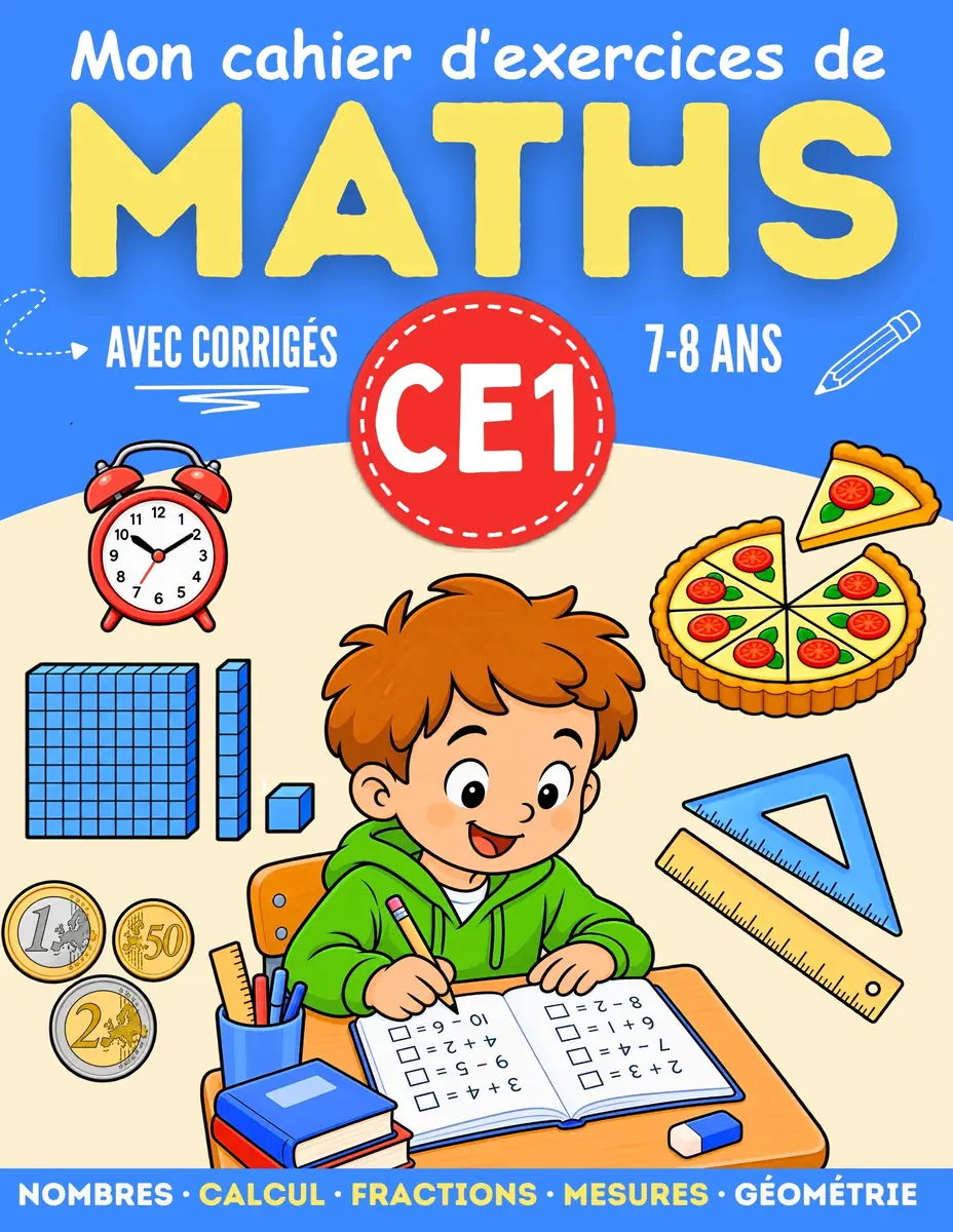 Couverture de Mon cahier d'exercices de Maths CE1, les nombres jusqu'à 1 000 et les fractions, 7-8 ans