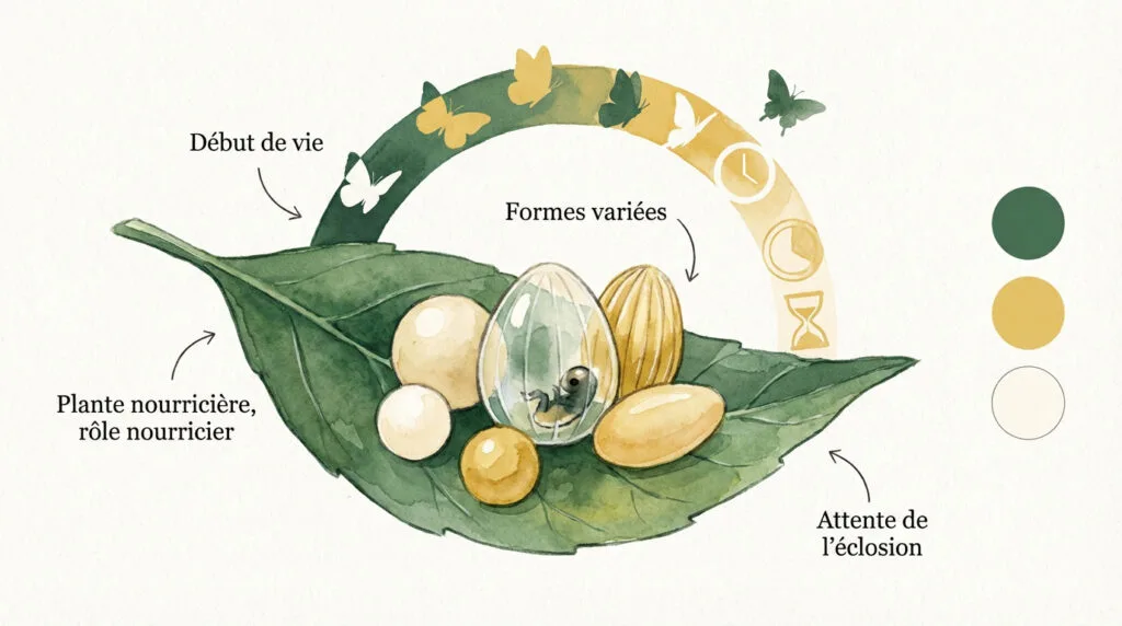 gros plan sur l'éclosion d'un œuf de papillon sur une feuille verte
