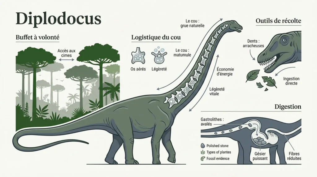 Anatomie du cou et système digestif du Diplodocus