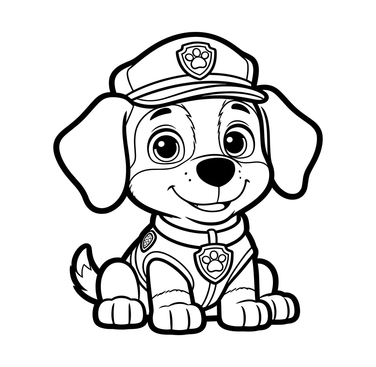 Coloriage chiot kawaii assis Pat Patrouille à imprimer