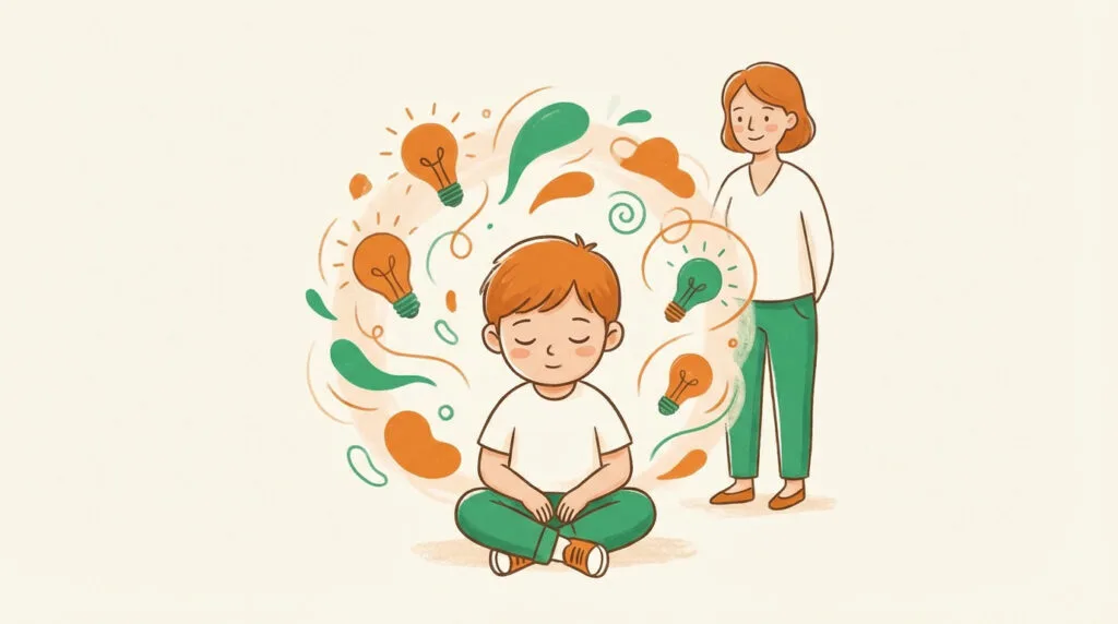 Enfant qui imagine des histoires dans un moment de jeu libre
