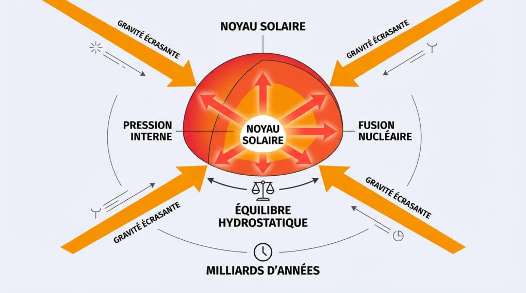 Schéma de l'équilibre hydrostatique entre la gravité et la pression du Soleil
