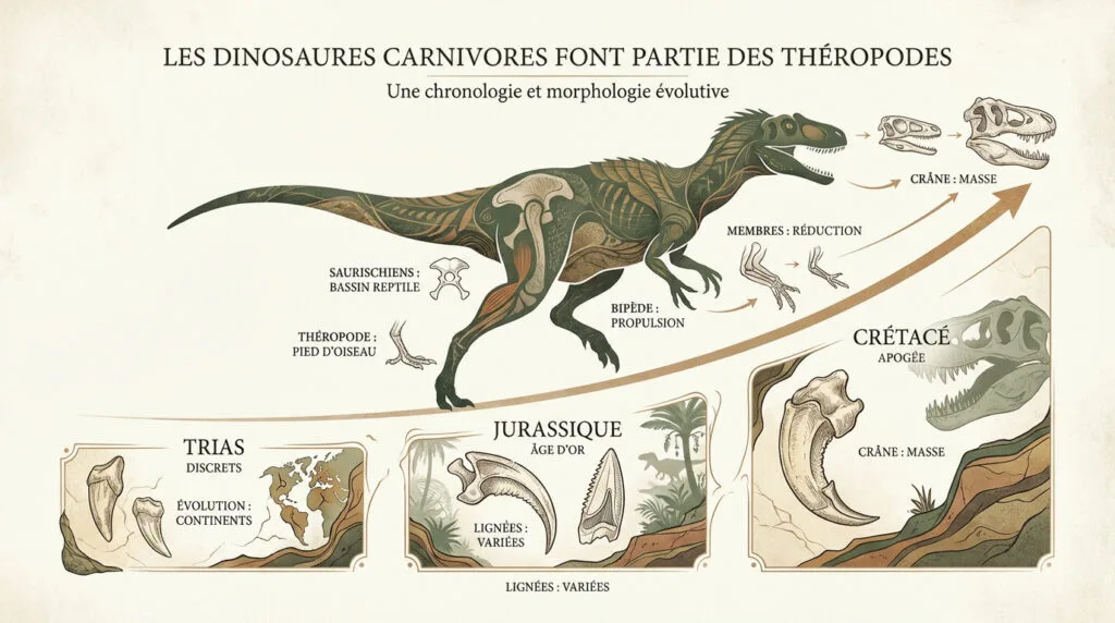 Évolution des dinosaures théropodes du Trias au Crétacé