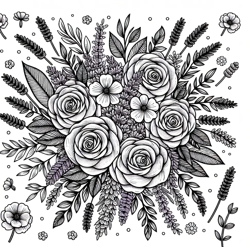 Coloriage couronne de fleurs circulaire roses et lavande a imprimer