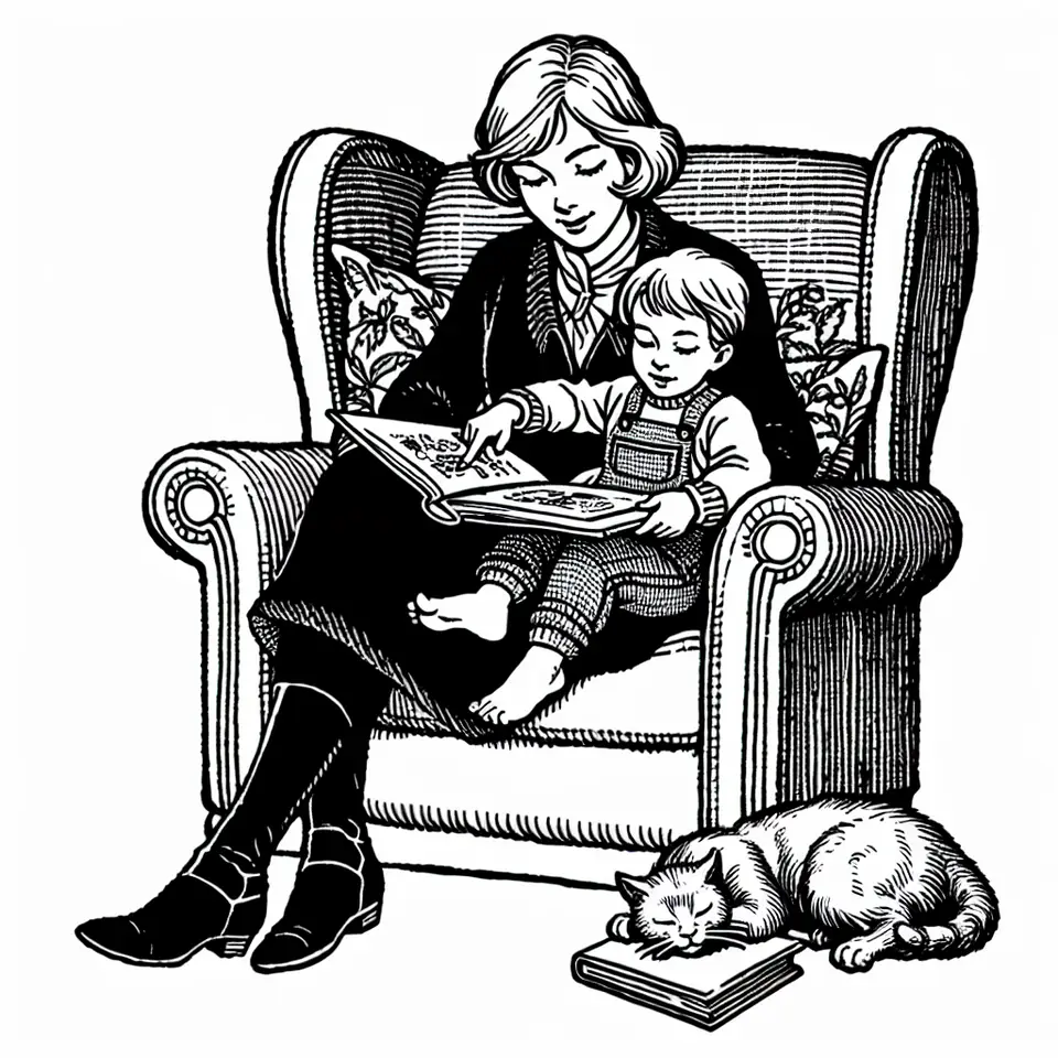Coloriage maman lisant un livre a son enfant sur ses genoux a imprimer