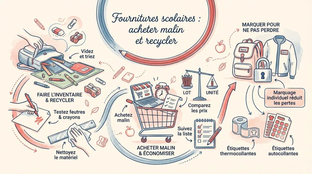 Sélection de fournitures scolaires colorées pour la rentrée du CP au CE2