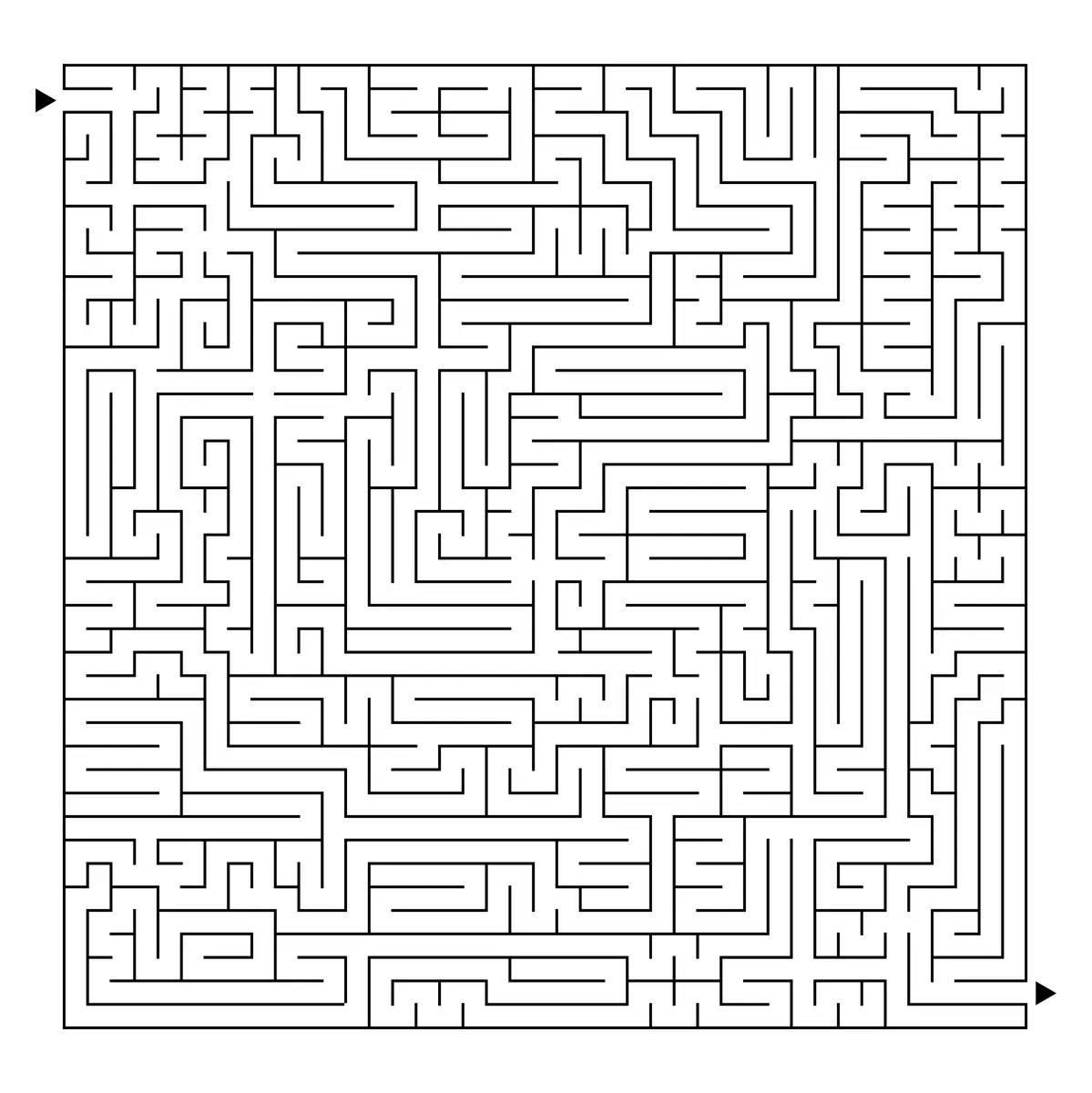 Grand labyrinthe noir et blanc avec flèches entrée et sortie marquées à imprimer 7-10 ans