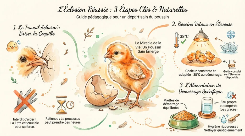 Poussin qui sort de sa coquille lors de l'éclosion