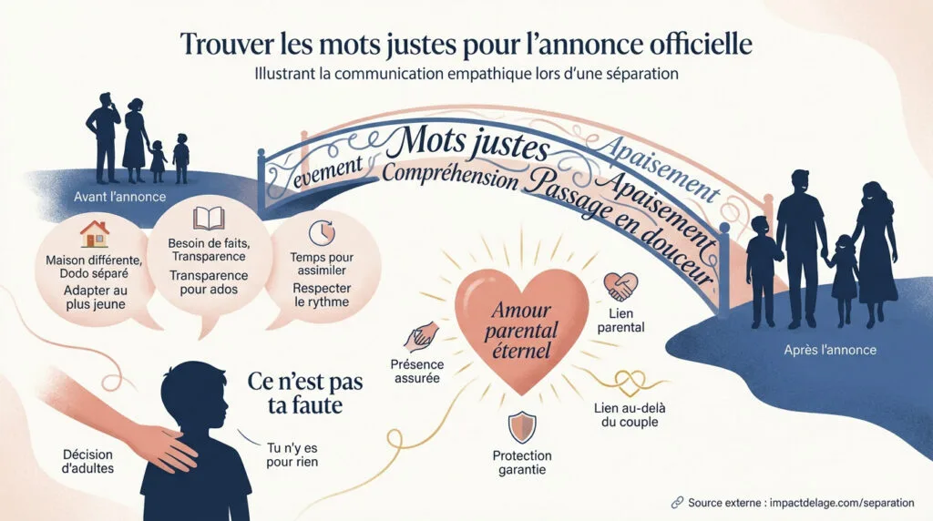 Parents discutant calmement avec leur enfant sur un canapé
