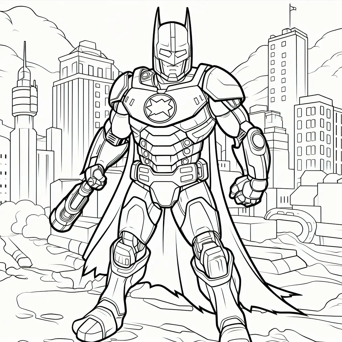 Coloriage super-héros en armure technologique style Black Panther à imprimer