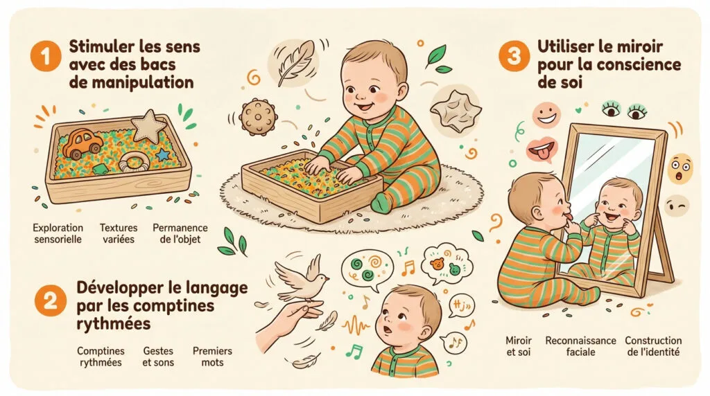 bébé s'amusant avec un bac sensoriel coloré