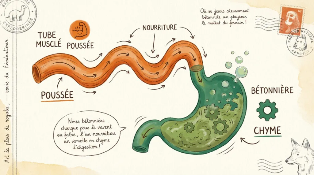 Schéma simplifié du système digestif montrant le trajet des aliments pour les enfants