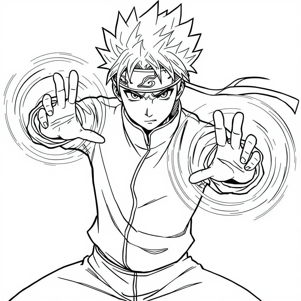 Coloriage Naruto en action avec jutsu multiclonage a imprimer