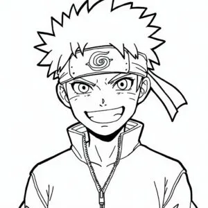 Coloriage portrait de Naruto Uzumaki souriant avec bandeau a imprimer