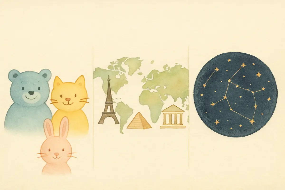 Infographie illustrée des cartes du monde adaptées selon l'âge des enfants : tout-petits, primaire et adolescents