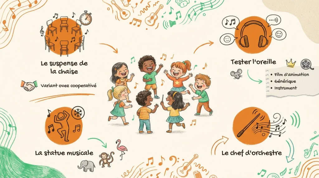 Enfants qui dansent et s'amusent avec des instruments de musique lors d'une fête