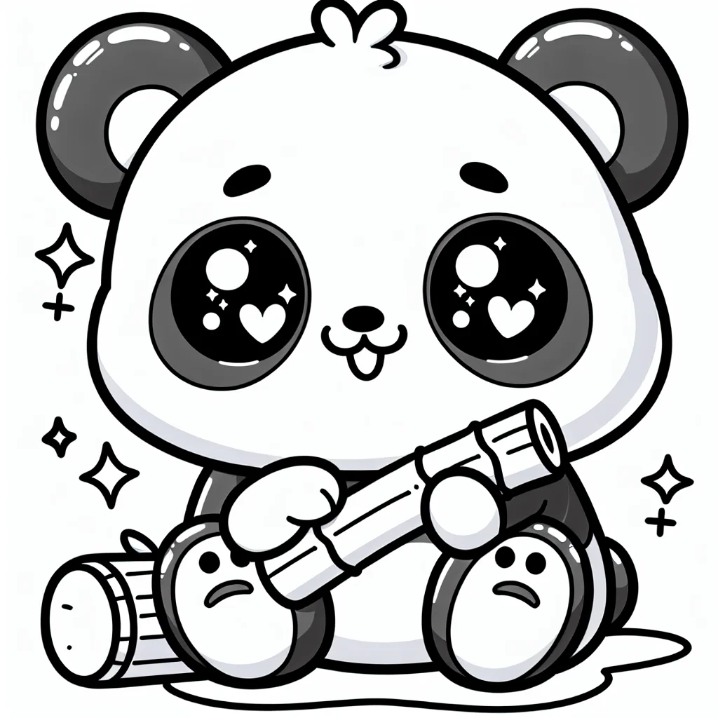 Coloriage kawaii panda avec bambou a imprimer