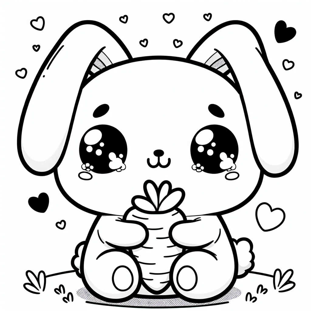 Coloriage kawaii lapin tenant une carotte a imprimer