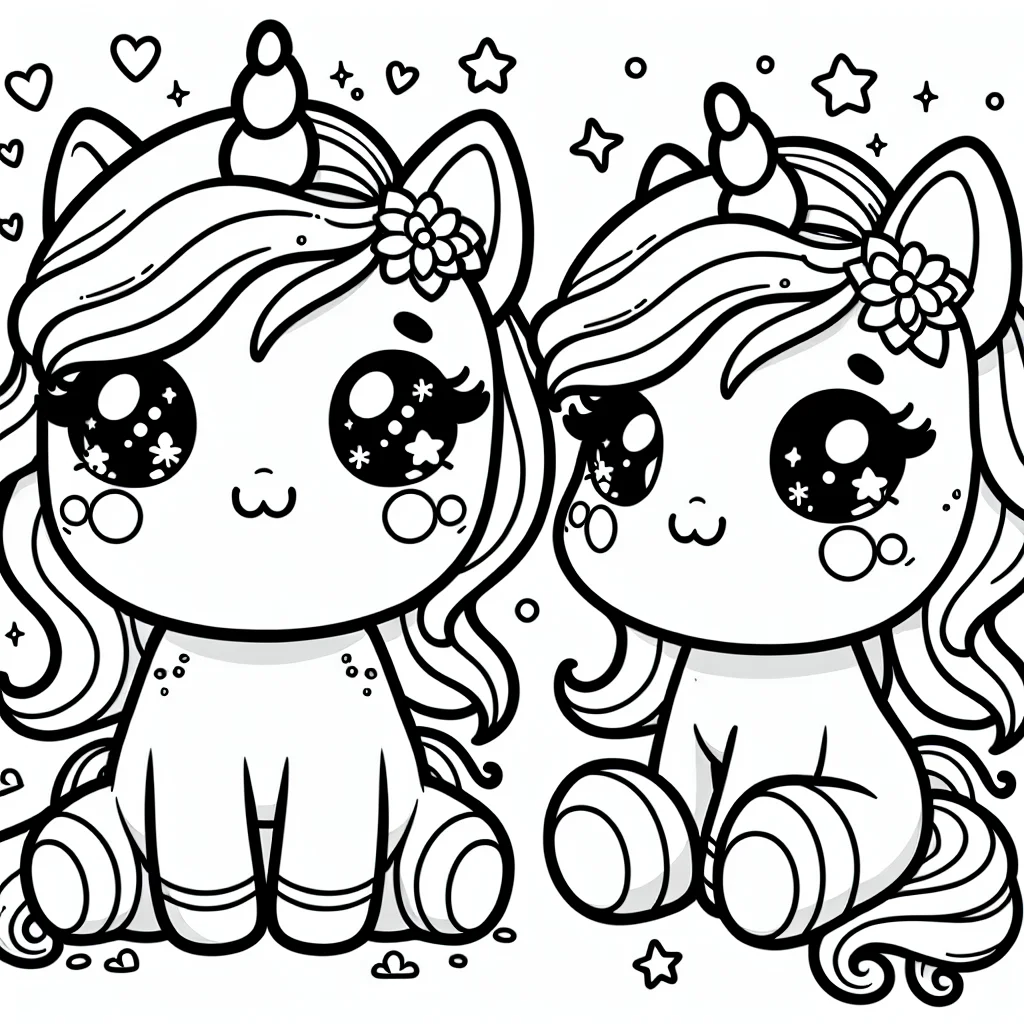 Coloriage kawaii licorne avec etoiles et coeurs a imprimer