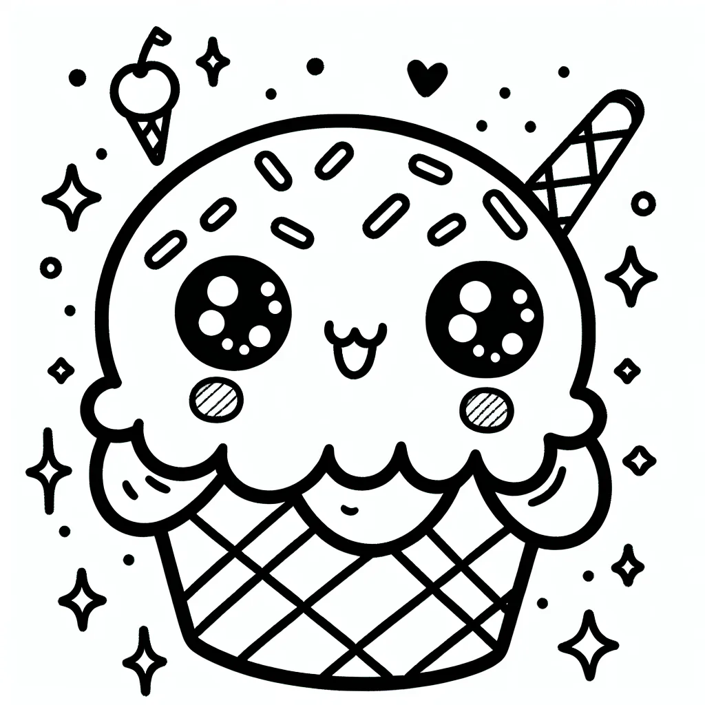 Coloriage kawaii cornet de glace souriant a imprimer