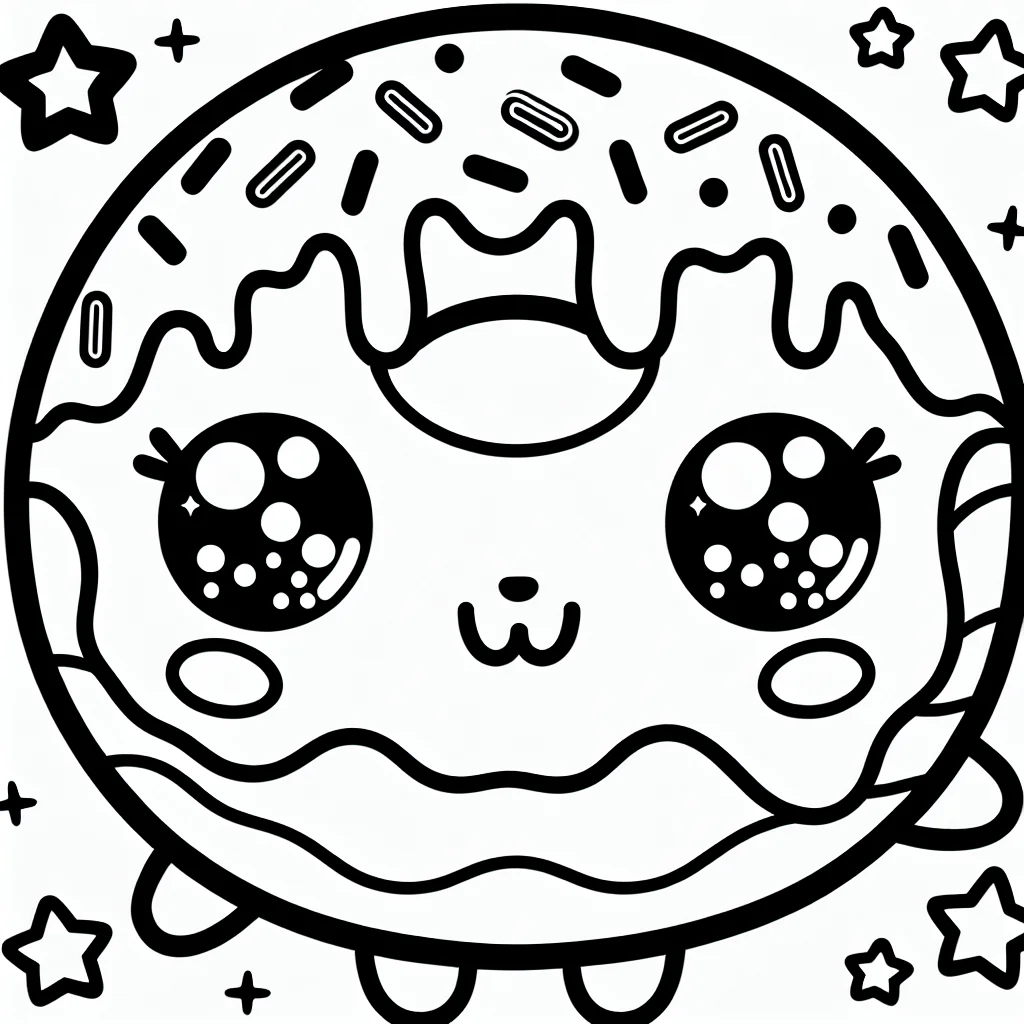 Coloriage kawaii donut avec glacage a imprimer