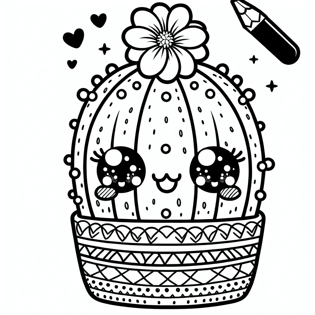 Coloriage kawaii cactus souriant dans son pot a imprimer