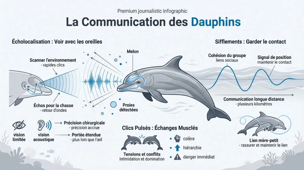 Un dauphin communiquant sous l'eau avec ses congénères
