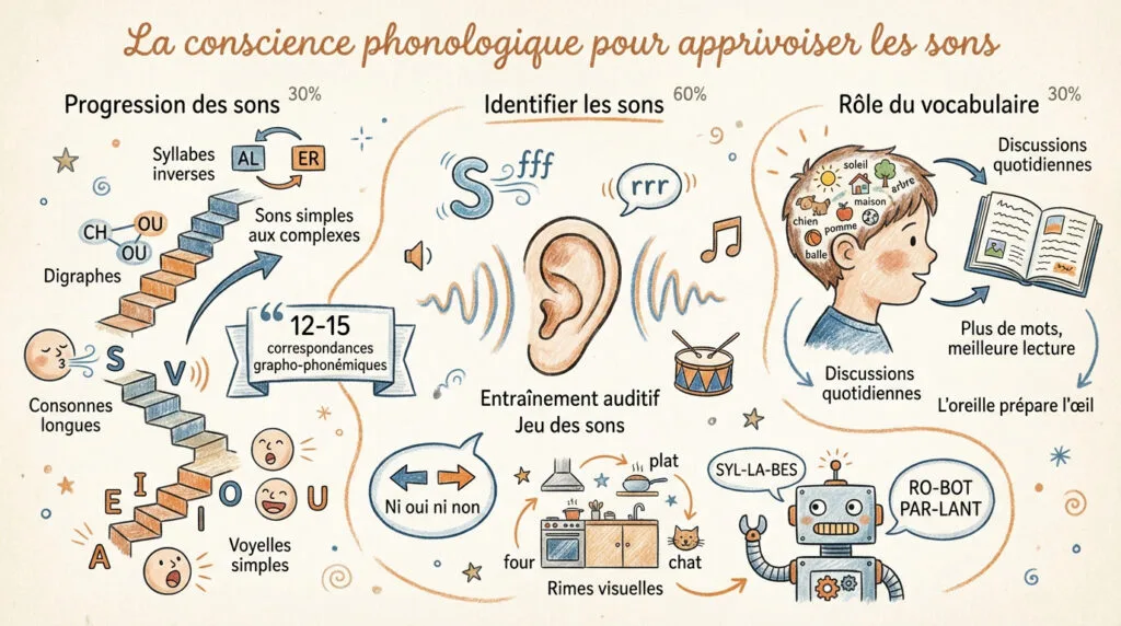 Enfant qui écoute attentivement les sons pour apprendre à lire