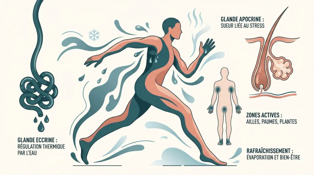 Schéma des glandes sudoripares sous la peau