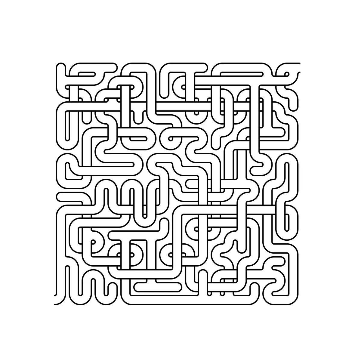 Labyrinthe noir aux courbes sinueuses fines difficile pour enfant 7-10 ans à imprimer