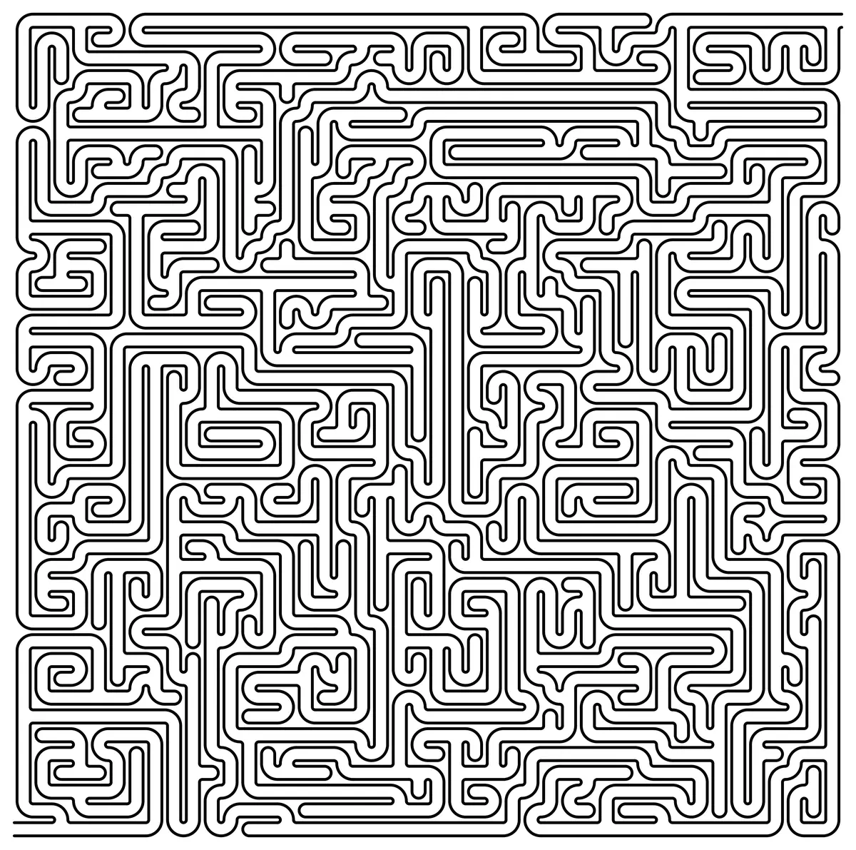 Labyrinthe organique noir et blanc aux courbes serrées difficile 7-10 ans à imprimer