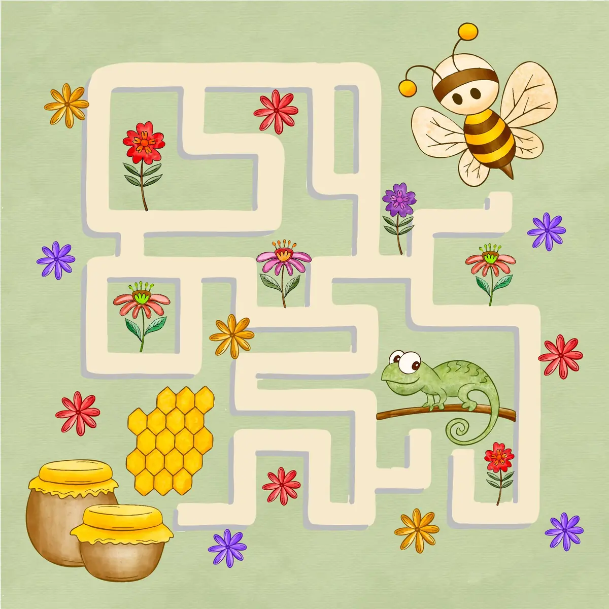 Labyrinthe de printemps aide l'abeille a rejoindre la ruche et les pots de miel a imprimer