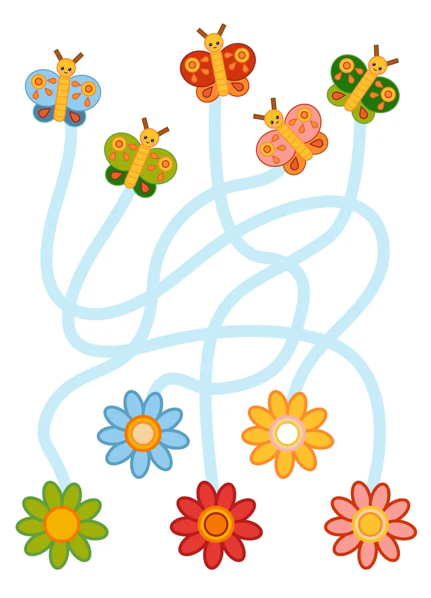Labyrinthe de printemps papillons multicolores trouvent leur fleur a imprimer