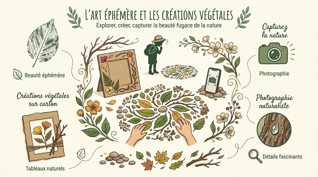 Enfants créant des motifs avec des feuilles et des cailloux dans la forêt