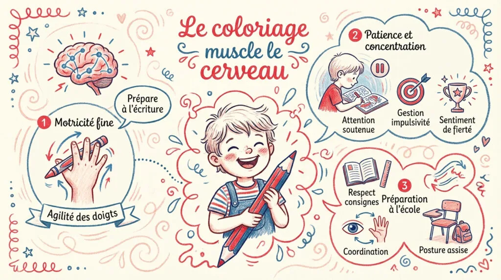 Enfant concentré coloriant un dessin éducatif pour stimuler son cerveau