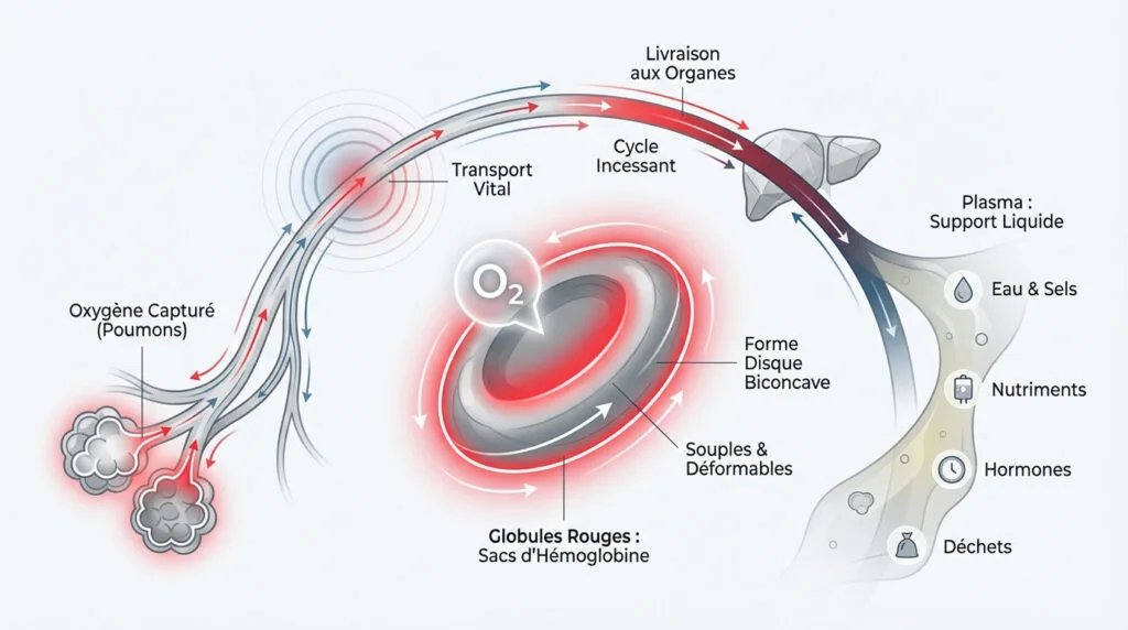 Schéma du transport de l'oxygène par les globules rouges dans le système circulatoire