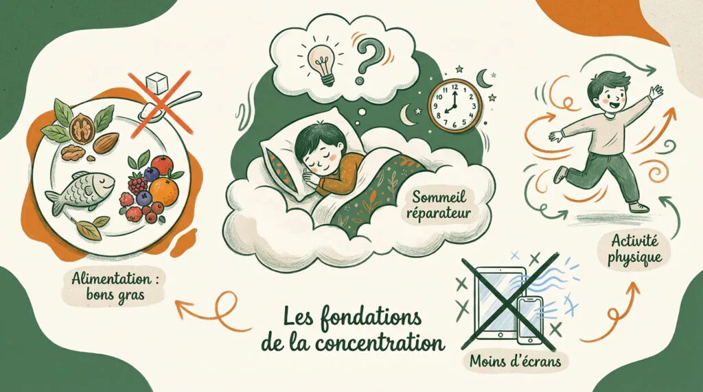 Enfant calme et concentré illustrant les piliers d'une bonne hygiène de vie