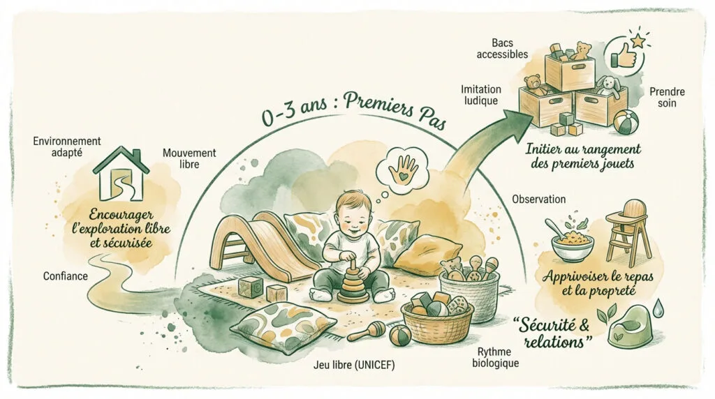 Bébé qui explore son environnement en toute sécurité pour développer son autonomie