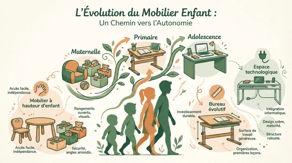 Bureau évolutif en bois pour enfant s'adaptant à sa croissance