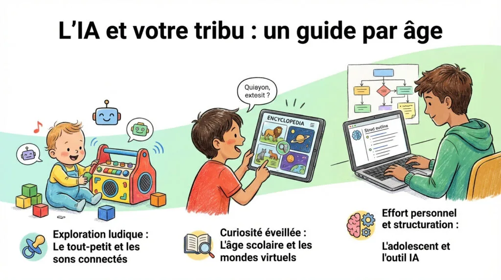 Enfants interagissant avec une tablette et un petit robot domestique