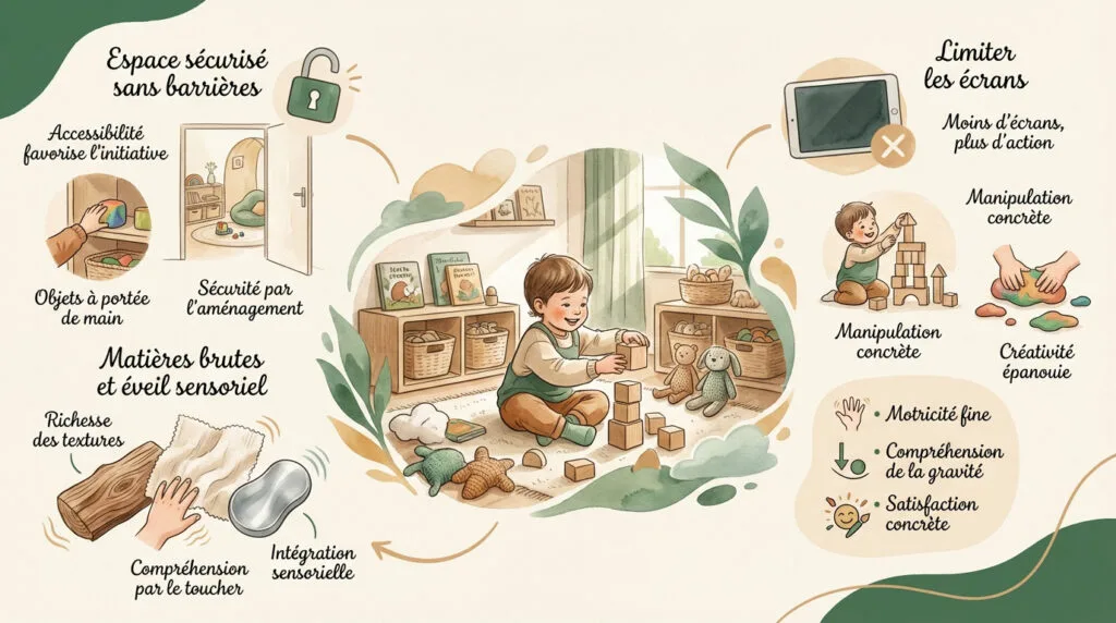 Enfant explorant son environnement ludique à la maison