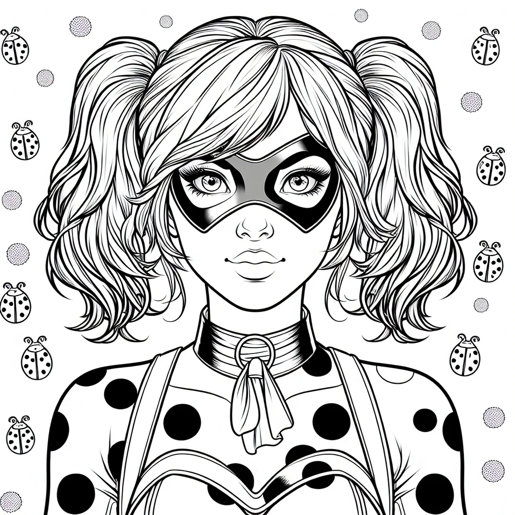 Coloriage portrait de Ladybug avec son masque a pois a imprimer
