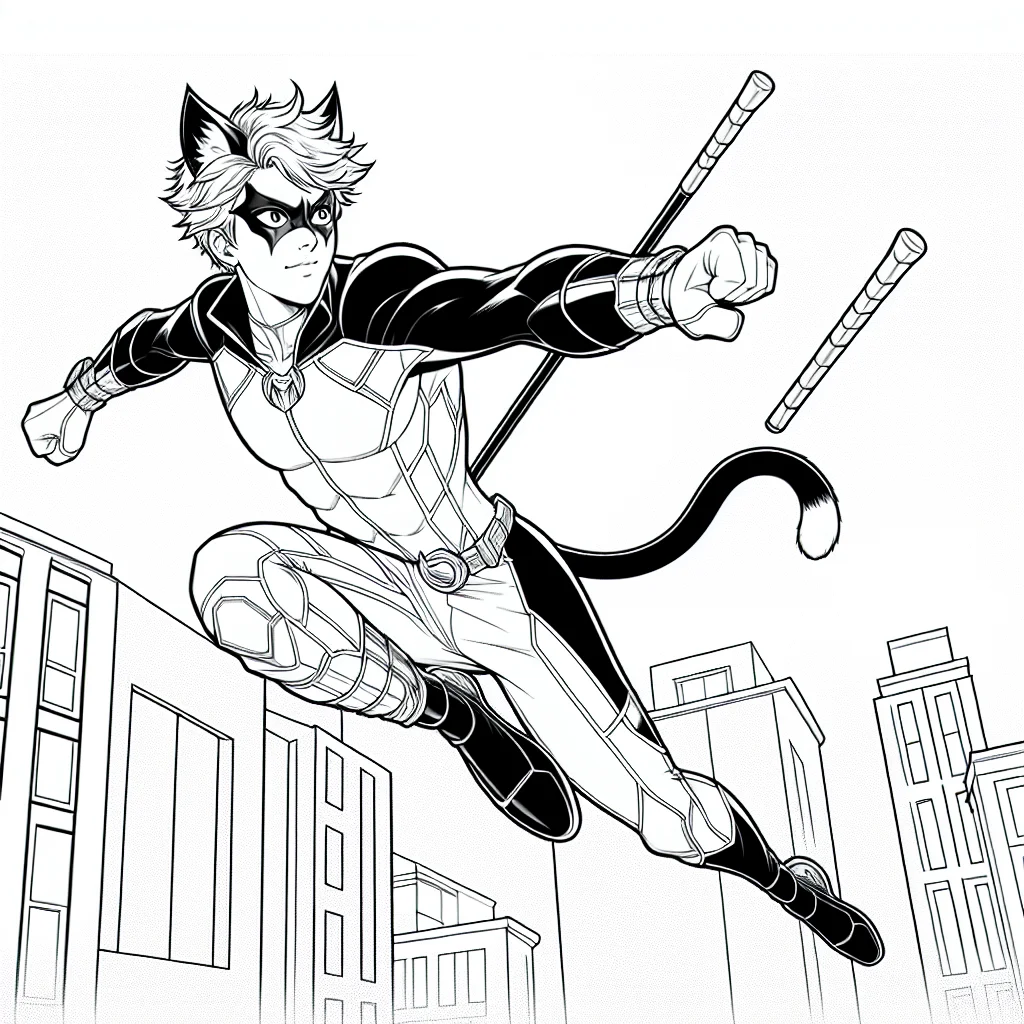 Coloriage Chat Noir bondissant dans les airs a imprimer